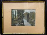 a picture of a painting of a river in a frame