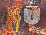 abstract painting of a fire hydrant with a fire hydrant in the foreground