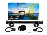 un kit de guidon de vélo noir accompagné d'une boîte d'accessoires, sur fond blanc