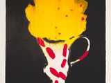 an image of a painting of a vase with a yellow flower in it