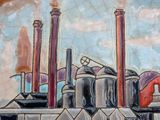 a picture of a painting on a wall of a factory