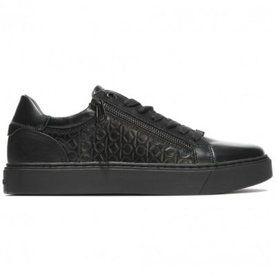 black leather sneakers with monogram print