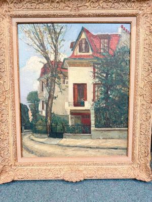 une photo d'un tableau représentant une maison dans la rue