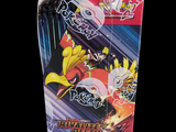 a box of pokemon trading cards on a black background