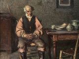tableau représentant un vieil homme assis sur une chaise dans une pièce