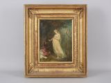 a painting of a woman in a white dress in a gold frame