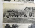 two old black and white photos of horses and carriages in front of a building