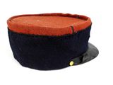 a blue and red hat on a white background