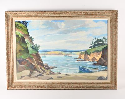 a picture of a painting of a boat on the water