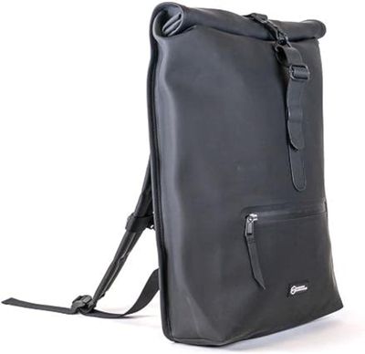 the back of a black backpack with a strap on it