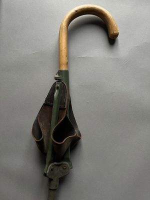 Canne siège, probablement militaire, le pommeau corbin, assi…