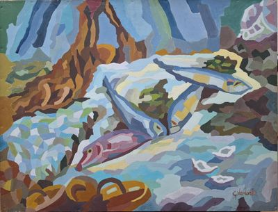 Guy VANBELLE (1931-2008) Composition aux poissons, 1987-1988