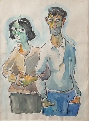 tableau représentant un homme et une femme debout l'un à côté de l'autre