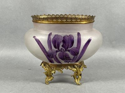 Petite coupe / jardinière ovale Art Nouveau, en verre givré …