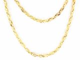 a close up of a gold chain on a white background