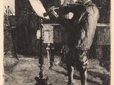 une image représentant le dessin d'un homme debout devant un miroir