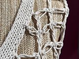 a close up of a mannequin wearing a knitted top
