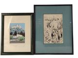 two framed pictures of a couple of animals standing next to each other