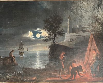 une peinture sur le mur d'un immeuble représentant un bateau dans l'eau