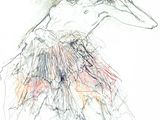 dessin représentant une femme en tutu, avec une tête d'oiseau en arrière-plan