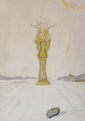 un dessin représentant un vase contenant une plante et une chaussure posée par terre