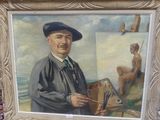 a painting of a man holding a brush and a palette