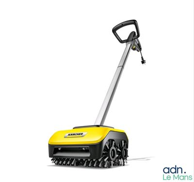 a yellow and black lawn mower on a white background