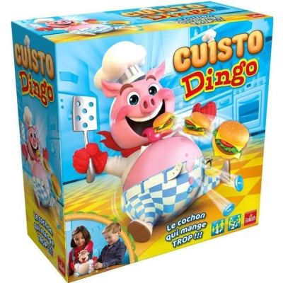 Sur la boîte du jeu, on voit l'image d'un cochon coiffé d'une toque de chef.