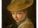 an image of a painting of a young girl with a dog