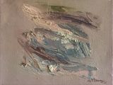 une peinture à l'huile représentant un tableau représentant un oiseau sur une surface blanche