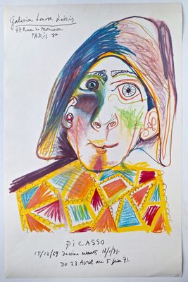 painting of a woman with colorful face paint and a hat
