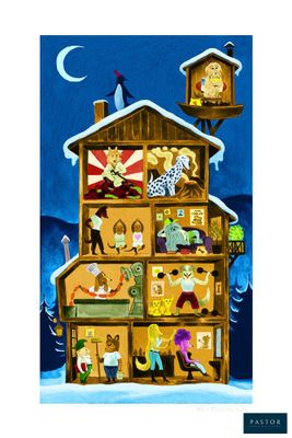 une image représentant un tableau d'une maison dans laquelle se trouvent de nombreuses personnes