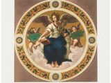 an image of a painting of a woman holding a book and angels