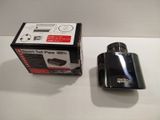 an image of a black digital camera sitting on top of a white table