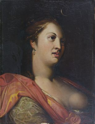 portrait d'une femme portant un châle rouge près d'une fenêtre