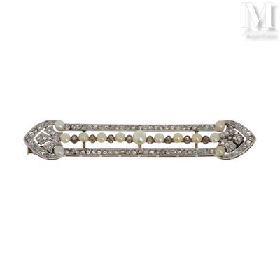 Broche perles diamants Broche barrette en platine (950°/°°) …