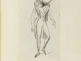 an old book with a drawing of a man in a suit and hat