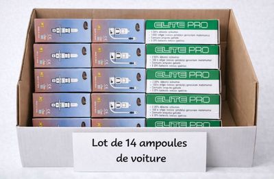 a cardboard box filled with a lot of batteries