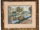 an image of a painting of a river in a gold frame