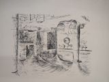 drawing of a drawing of a room with a clock on the wall