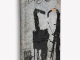 painting of a man and woman holding hands on a wall