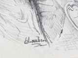 sketches of a drawing of a man with a clock in his hand