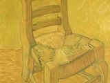 tableau représentant une chaise en bois sur laquelle est posé un coussin, dans une pièce jaune