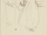 drawing of a woman and a man holding hands in front of a white background