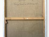 an old picture frame with a message written on it on a white wall