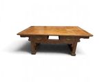 an image of a wooden table with two drawers on top of it