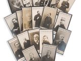 several old black and white photographs of men in suits and ties