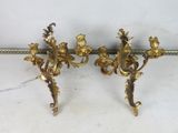 pair of antique brass wall sconces with flowers and leaves
