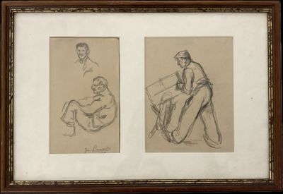 Jean LAUNOIS (1898 - 1942), deux esquisses au crayon "Etudes…