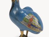 a blue bird that is standing on a white surface